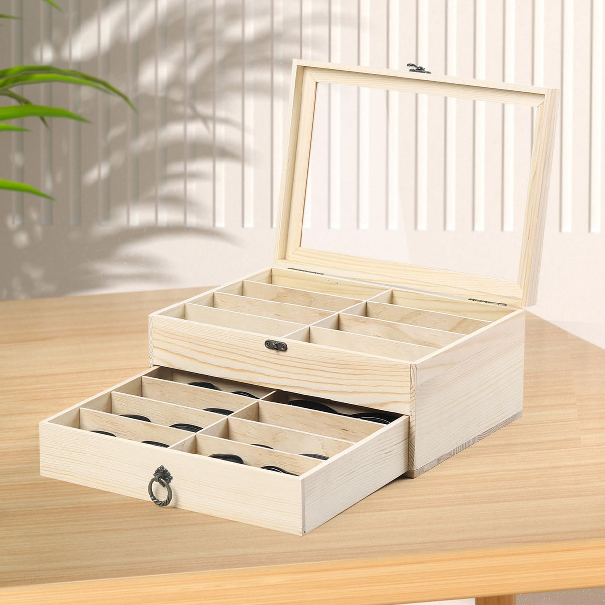 AUTOARK Pine Wood 16 Piece Eyeglasses Storage and Sunglass Glasses Display Drawer Lockable Case Organizer,DIY Colors,AW-187 AUTOARK