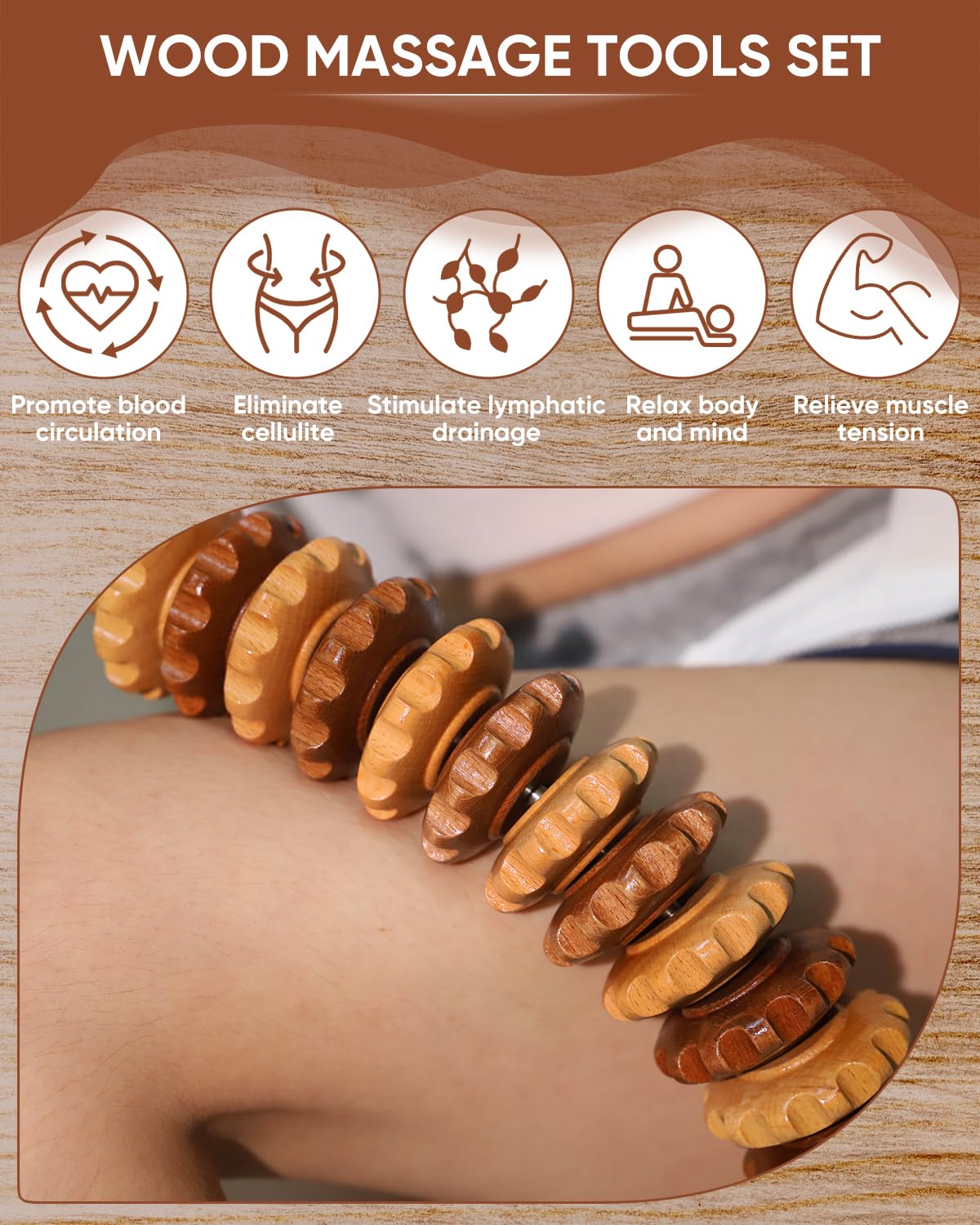 ONUEMP Wood Therapy Massage Tools, Wooden Bend Waist Thigh Massager & Muscle Roller Stick, Maderoterapia Colombiana Kit for Lymphatic Drainage, Anti Cellulite, Body Contouring/Shaping, Deep Tissue ONUEMP