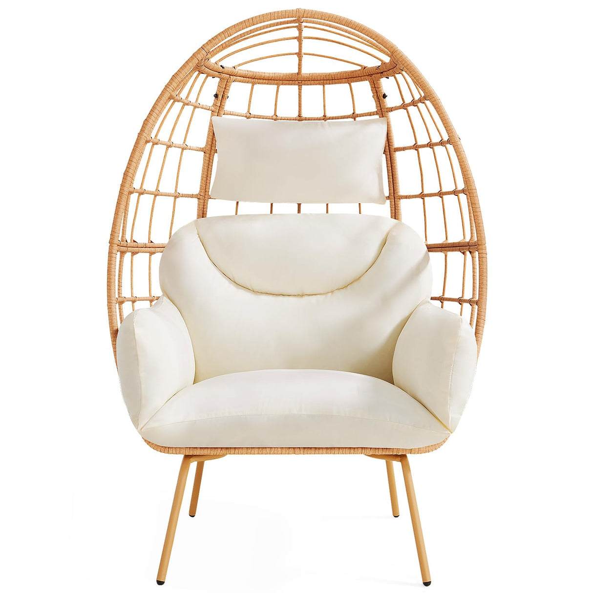 ONBRILL Oversized Egg Chair, Indoor Outdoor Egg Rattan Chair with PE Rattan, Steel Frame and Detachable Cushions, Wicker Lounger for Patio, Pool, Living Room, Bedroom - Beige ONBRILL