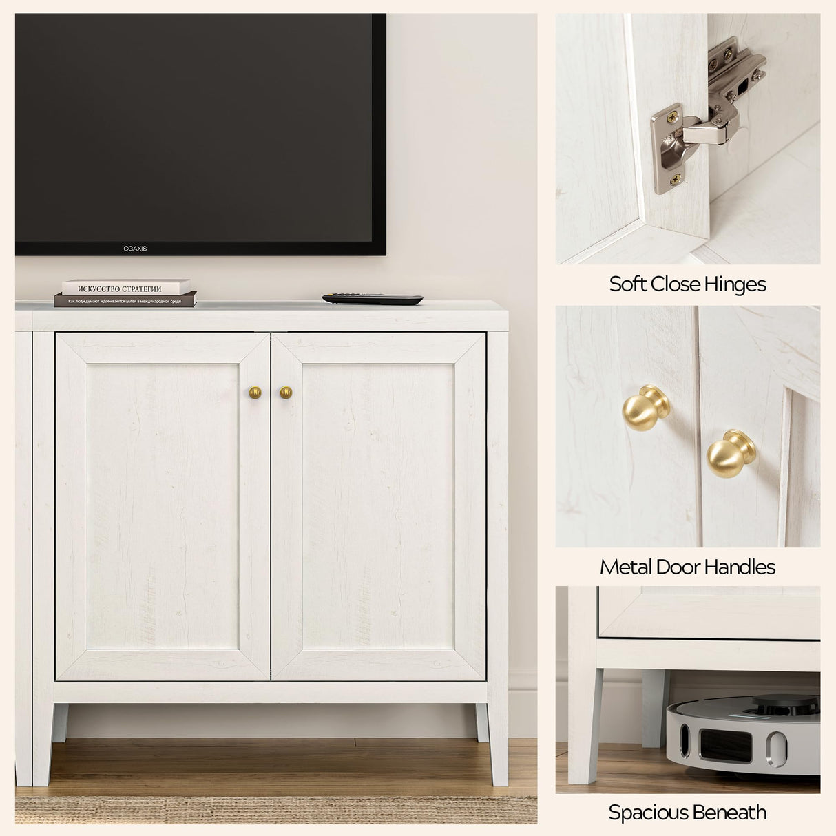 EYYTHUNG Sideboard Buffet Cabinet Set of 3 with Adjusable Shelves, Farmhouse Storage Cabinet, Credenza, Accent Cabinet, Kitchen Coffee Bar Console Cabinet for Living Dining Room, Antique White EYYTHUNG