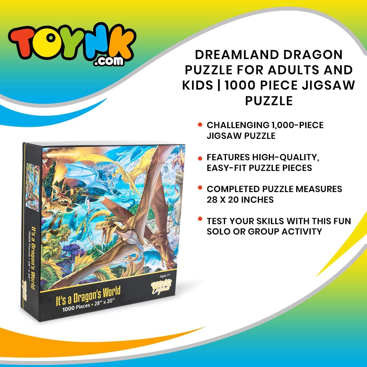 It's A Dragon's World Fantasy Puzzle | Challenging 1000 Piece Jigsaw Puzzle for Adults and Kids | Magic-Themed Brain Teaser | Fun Game Night Activity | Gift for Puzzle Enthusiasts | 28 x 20 Inches Toynk