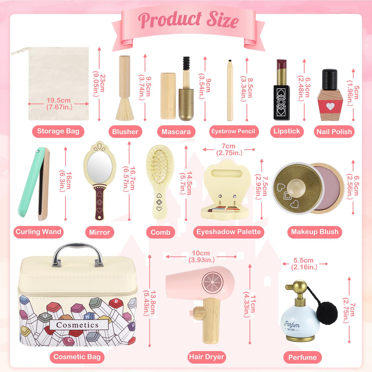 GAGAKU Wooden Makeup Toy Set Wood Hair Salon Playset Toddler Wooden Makeup Kit for Girls,Christmas Birthday Gift for 3 4 5 6 7 Years Old Kids GAGAKU