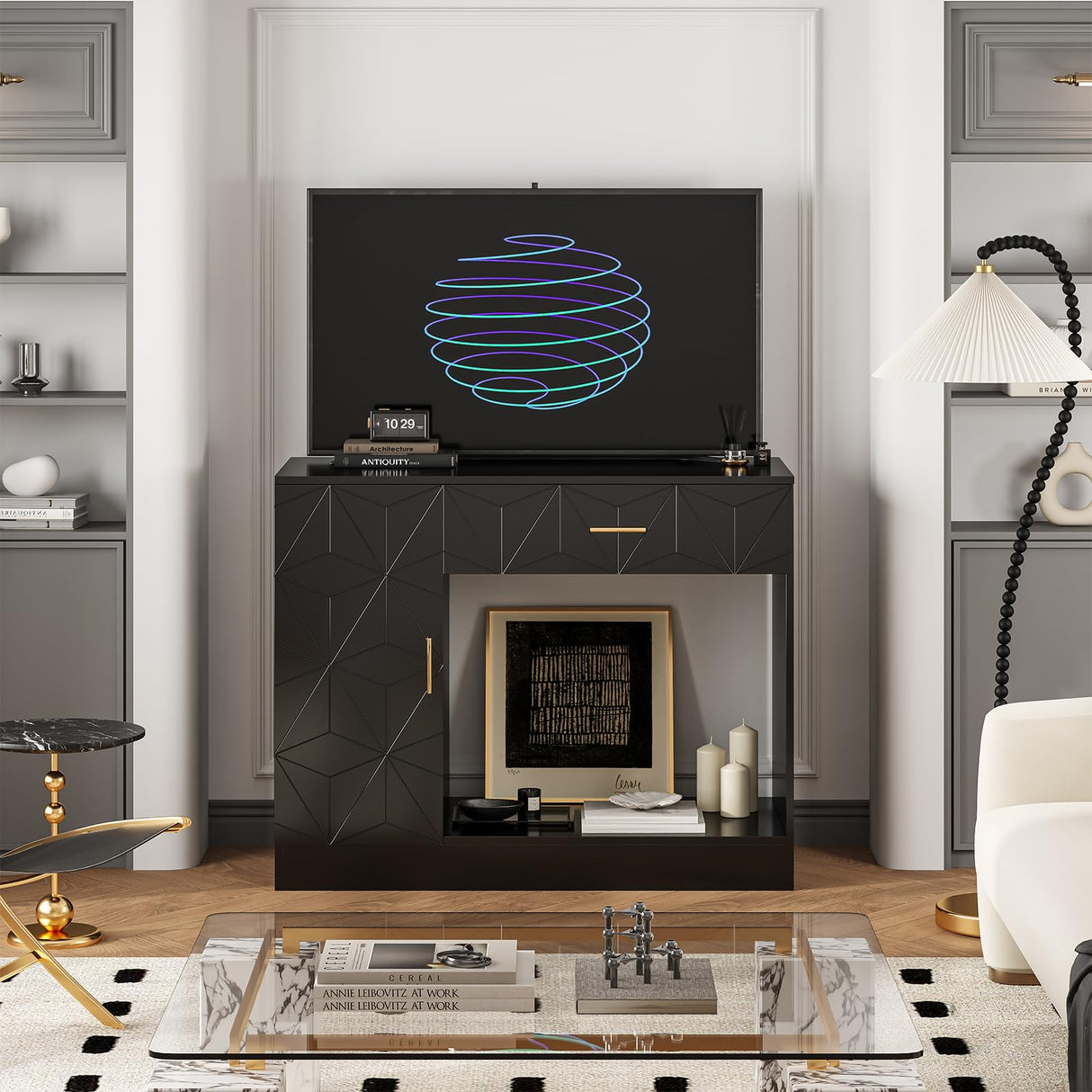 Saudism 40 Gallon Fish Tank Stand, 29 -50 Gallon Aquarium Stand, Black Tank Stand, Fish Tank Table with Drawer and Cabinet, Sturdy and Durable Saudism