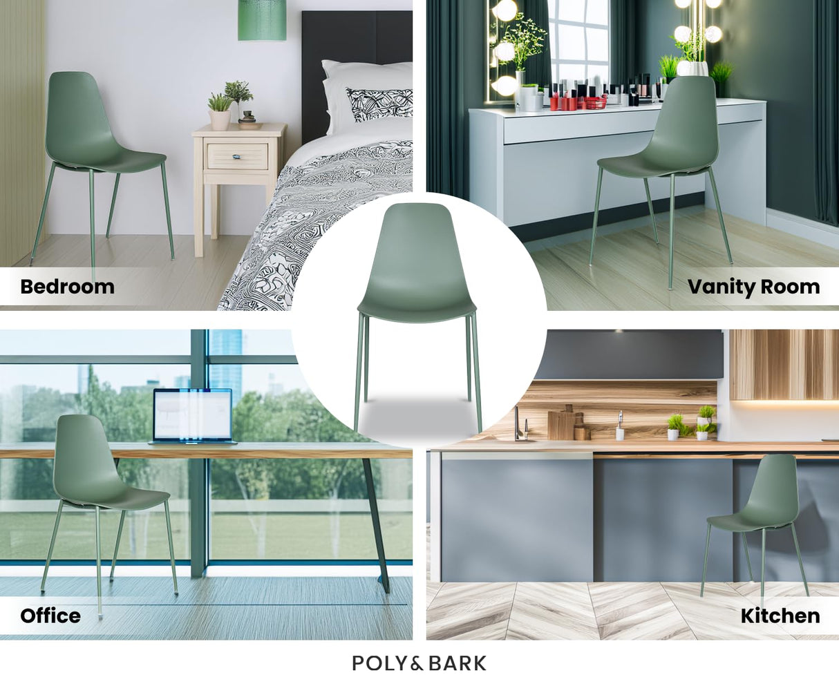 POLY & BARK Isla Modern Kitchen Chairs Set of 4 - Plastic Dining Chair with Metal Legs - Quick Assembly Simple Cafe Chairs Plastic for Indoor or Outdoor - Pistachio Green POLY & BARK