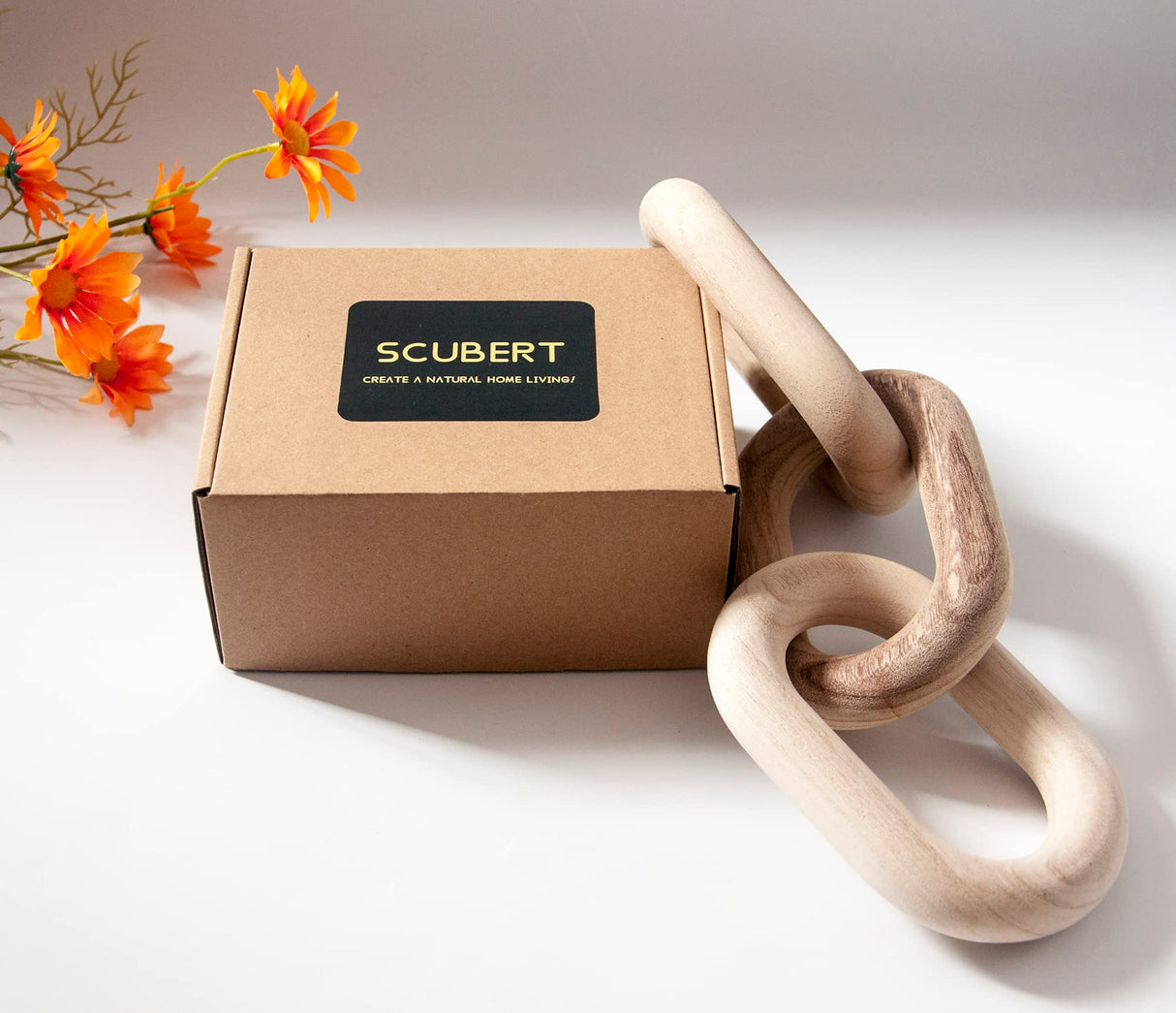 SCUBERT - 3 Link Wood Knot for Home Decoration,Wood Chain Link Decor,Decorations for Living Room, Rustic Farmhouse, Shelf,Coffee Table Decor SCUBERT