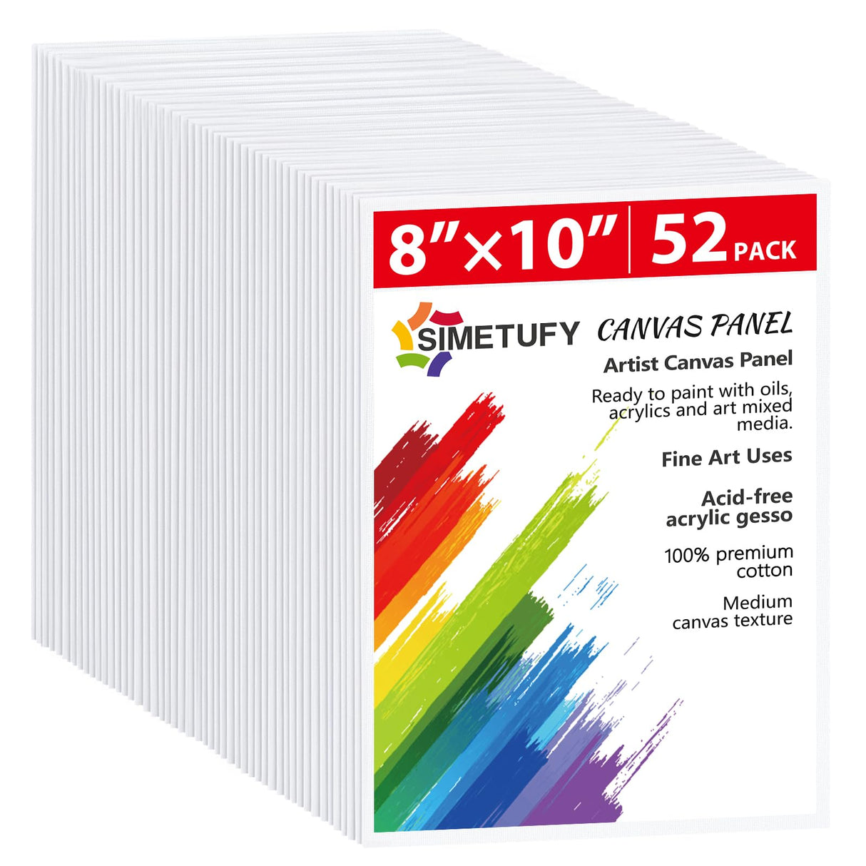 Simetufy Canvas Boards for Painting 52 Pack 8 x 10 Inch Blank Flat Canvas Panels 100% Cotton Pre-Primed for Acrylic & Oil Paint, Art Supplies for Kids & Adults Simetufy