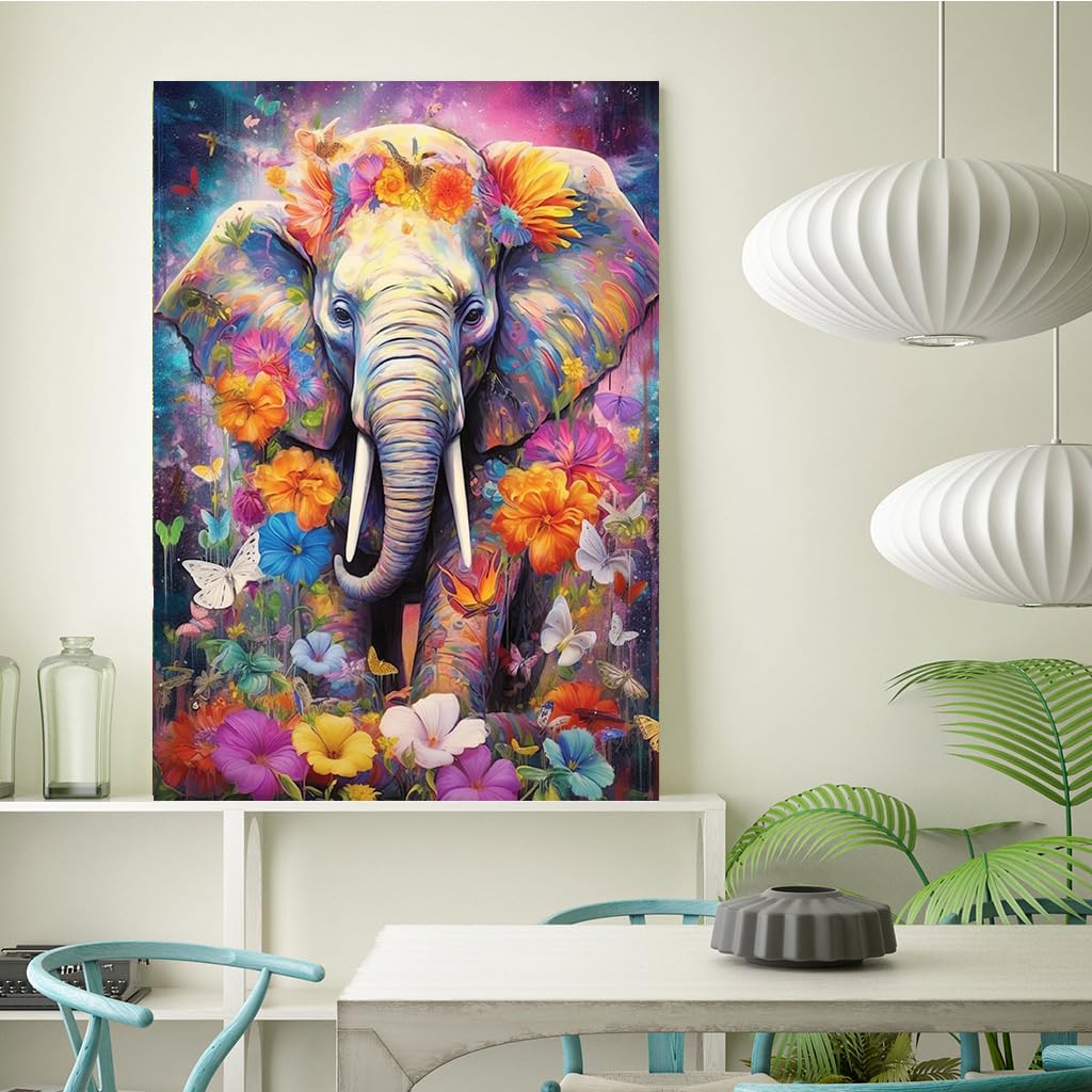 KEUASDV Diamond Painting Kits for Adults, Flower Elephant 5D DIY Diamond Art Kits Full Drill Diamond Dots for Gift Wall Decor and Relaxation Gem Arts 12x16 inch KEUASDV