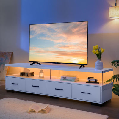Cubehom LED TV Stand 75 inch TV Stands for Living Room Modern Entertainment Center with 4 Drawers TV Console Tables for Bedroom, Living Room (White, 71 inch)