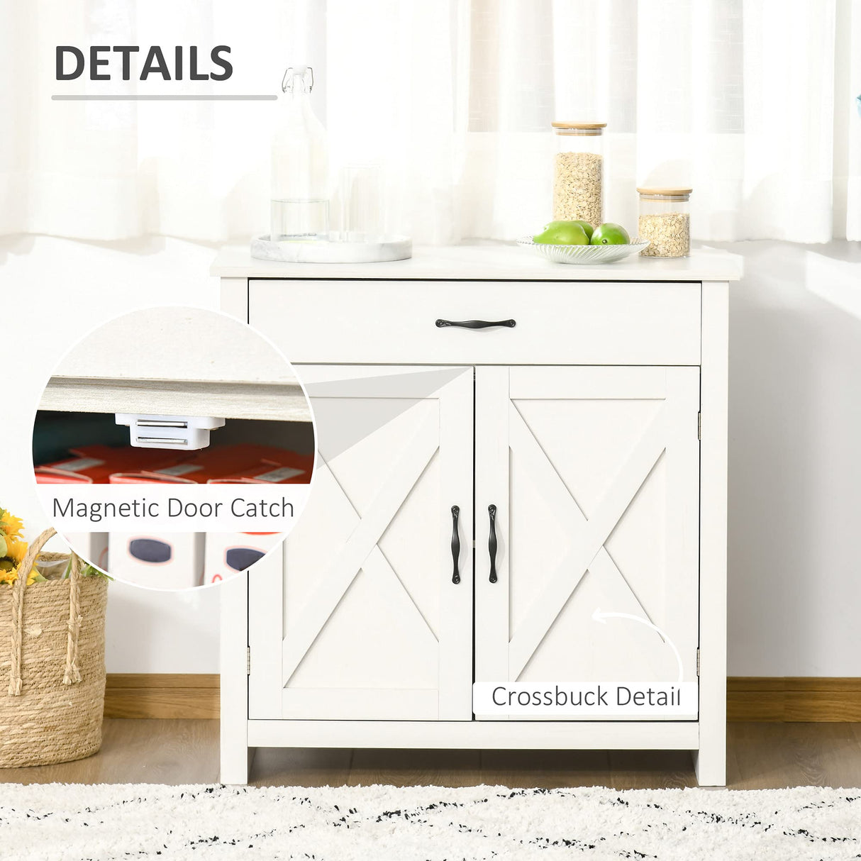 HOMCOM Farmhouse Sideboard Buffet Cabinet, Barn Door Coffee Bar Cabinet with Drawer and Adjustable Shelf, Kitchen Cabinet for Living Room, Entryway, White Wash HOMCOM