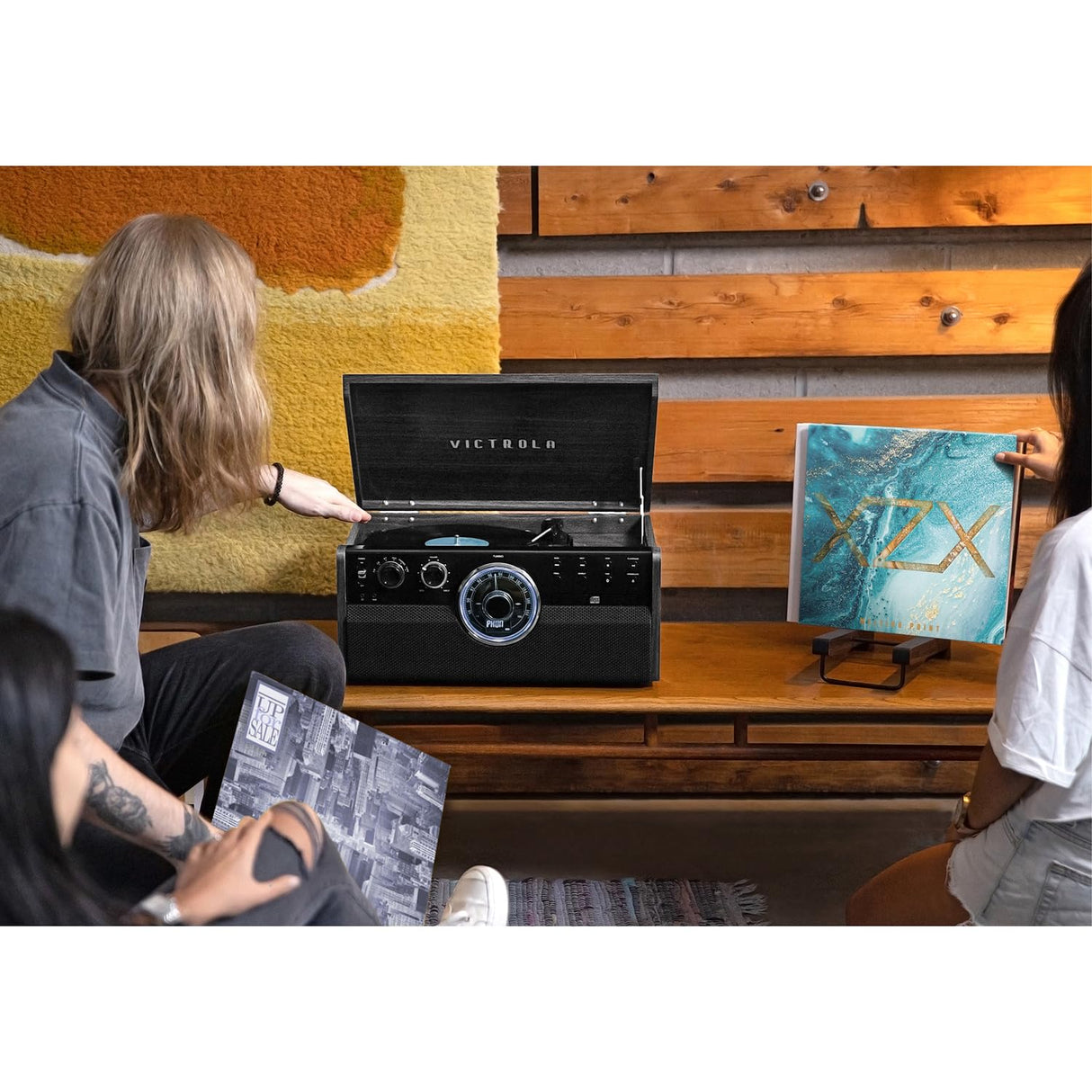 Victrola Metropolitan Mid Century 4-in-1 Bluetooth Record Player & Multimedia Center with Built-in Speakers - 3-Speed Turntable, AM/FM Radio, Wireless Music Streaming | Grey Victrola