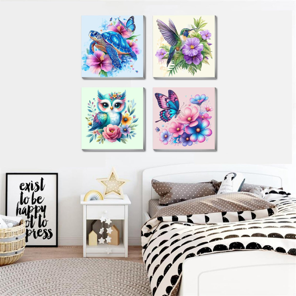 Canrichshop 4 Pack Framed Paint by Numbers Kit for Adults Beginner & Ages Over 12,Animals Paint by Number Kits, DIY Number Painting for Adults Flowers for Decor Present 8X 8 inch Canrichshop