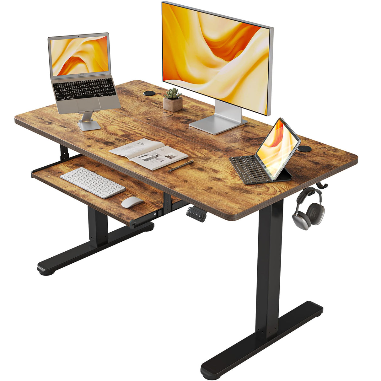 FEZIBO Standing Desk with Keyboard Tray, 40 × 24 Inches Electric Height Adjustable Desk, Sit Stand Up Desk, Computer Office Desk, Rustic Brown FEZIBO