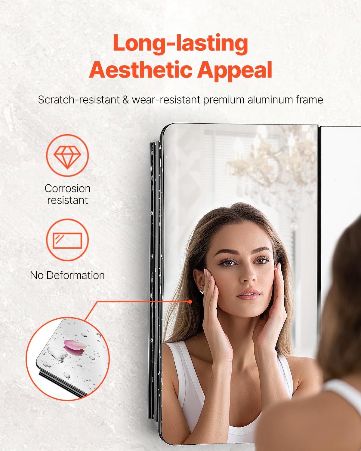 VEVOR Medicine Cabinet, 25.5 x 40 inch, Medicine Cabinet for Bathroom with Mirror, Aluminum Frame Bathroom Wall Cabinet, 4-Layer Adjustable Shelves, Recessed & Wall-Mounted Installation VEVOR