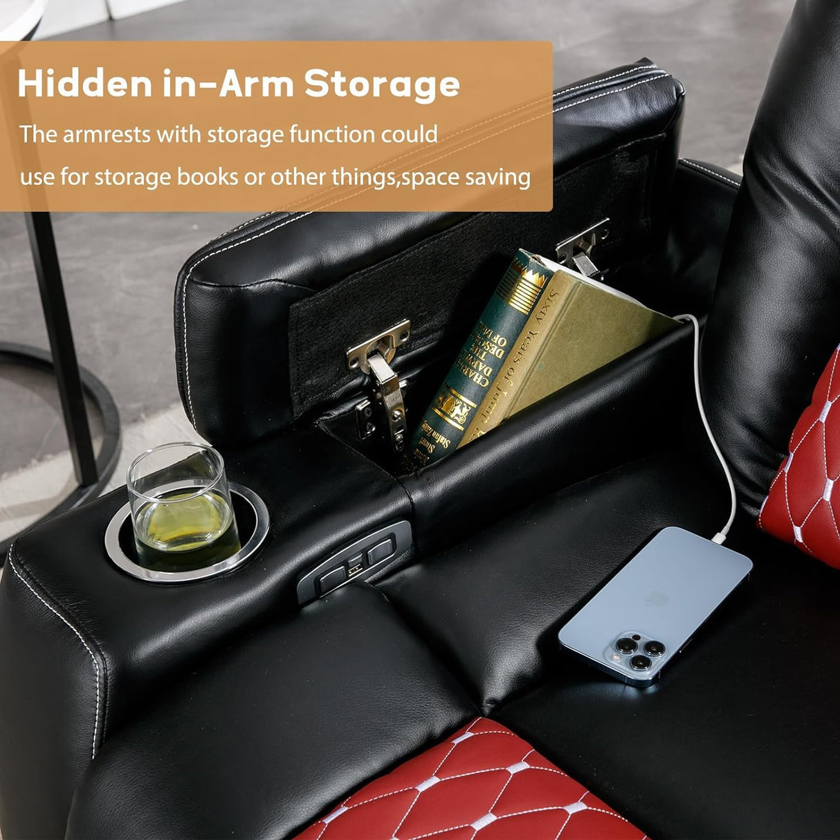 ANJ Power Recliner Chair with Adjustable Powered Headrest Set of 3,Electric Faux Leather Home Theater Seating Overstuffed Reclining Furniture & USB Ports, Cup Holders, Hidden Arm Storage (Black/Red) ANJ