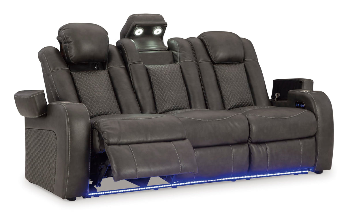 Signature Design by Ashley Fyne-Dyme Contemporary Power Reclining Sofa with USB Charging Ports and Adjustable Headrest, Brown Signature Design by Ashley