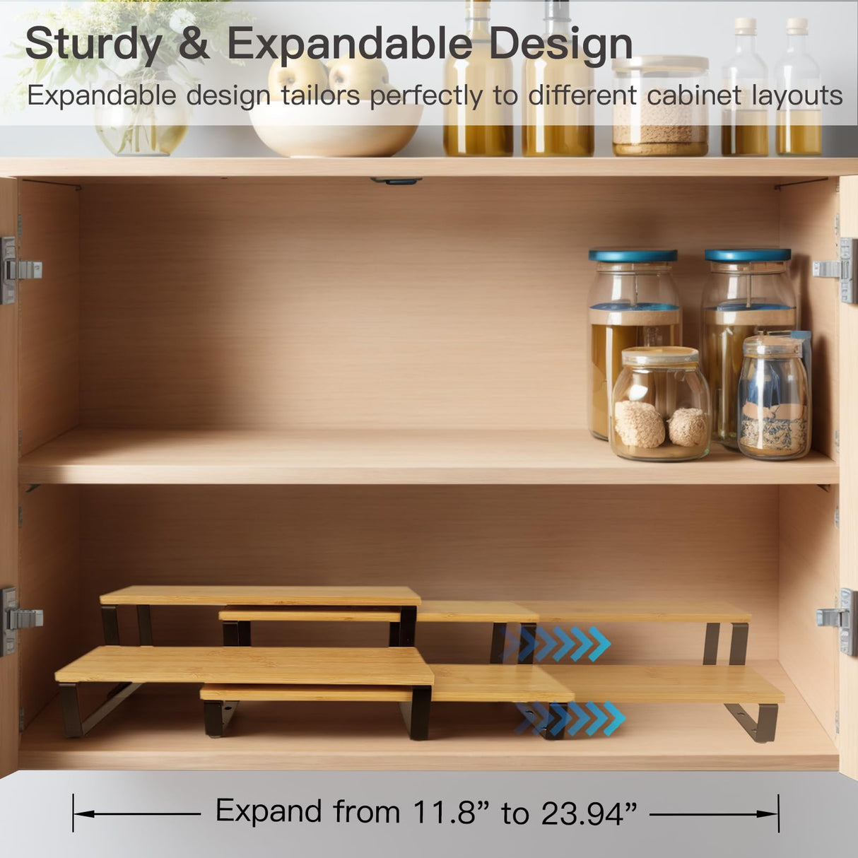 Expandable Coffee Mug Holder Cup Organizer for Kitchen Cabinets, Adjustable 2-Tier Under Cabinet Coffee Mug Holder Mug Display Shelf Space-Saving with Multi-Functional Use Solcasaco