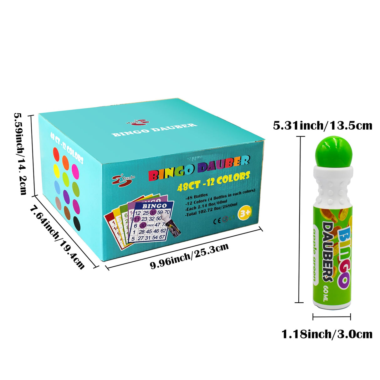 Yuanhe Bingo Daubers Dot Markers - Panit Dotters Dabbers Bulk Mixed Colors Set of 48 Pack-12Colors Yuanhe