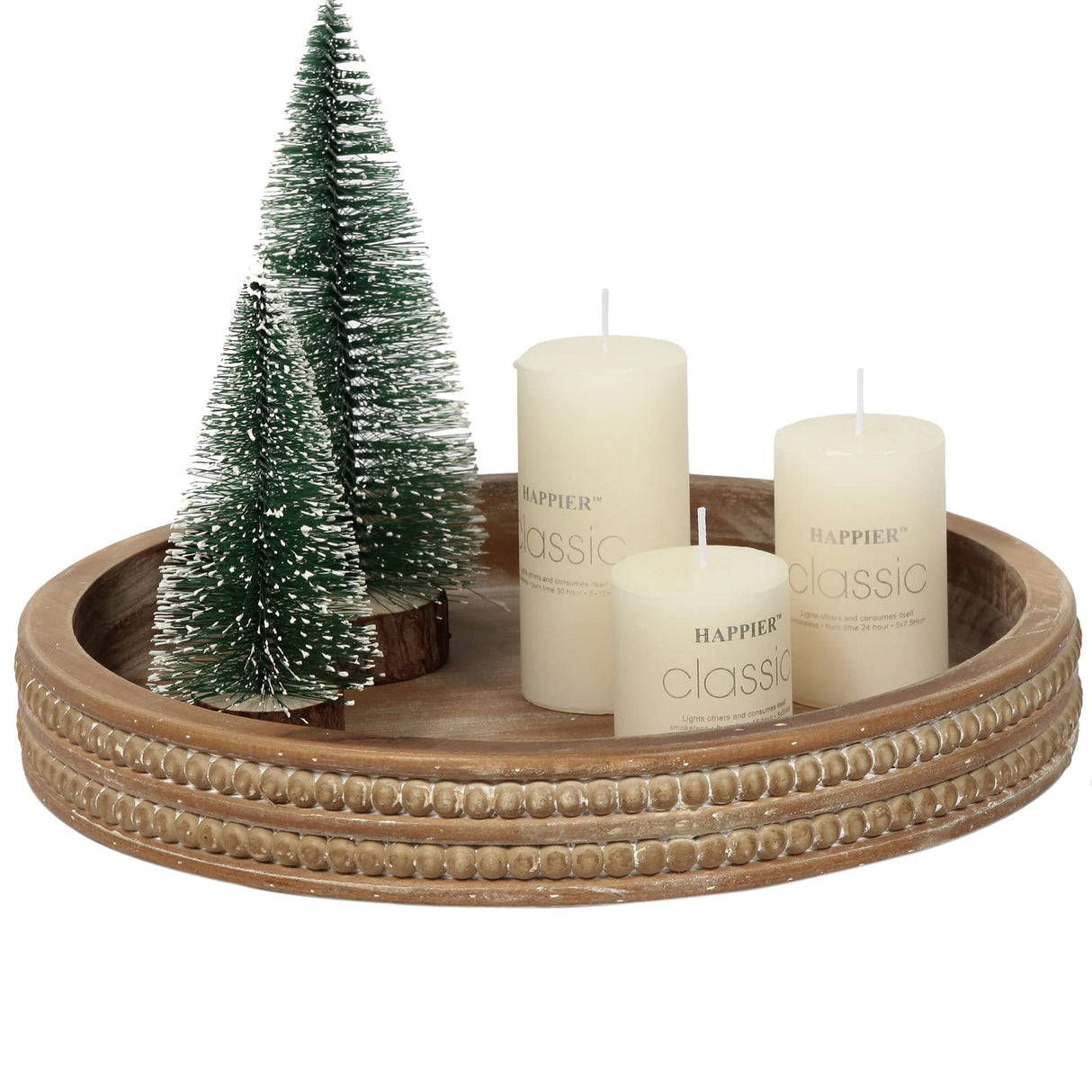 Carah & Cossh 12'' Round Wooden Tray, Whitewashed Round Decorative Wood Tray, Round Farmhouse Rustic Decorative Tray, Perfect for Storage and Display (Rustic Brown) Carah & Cossh