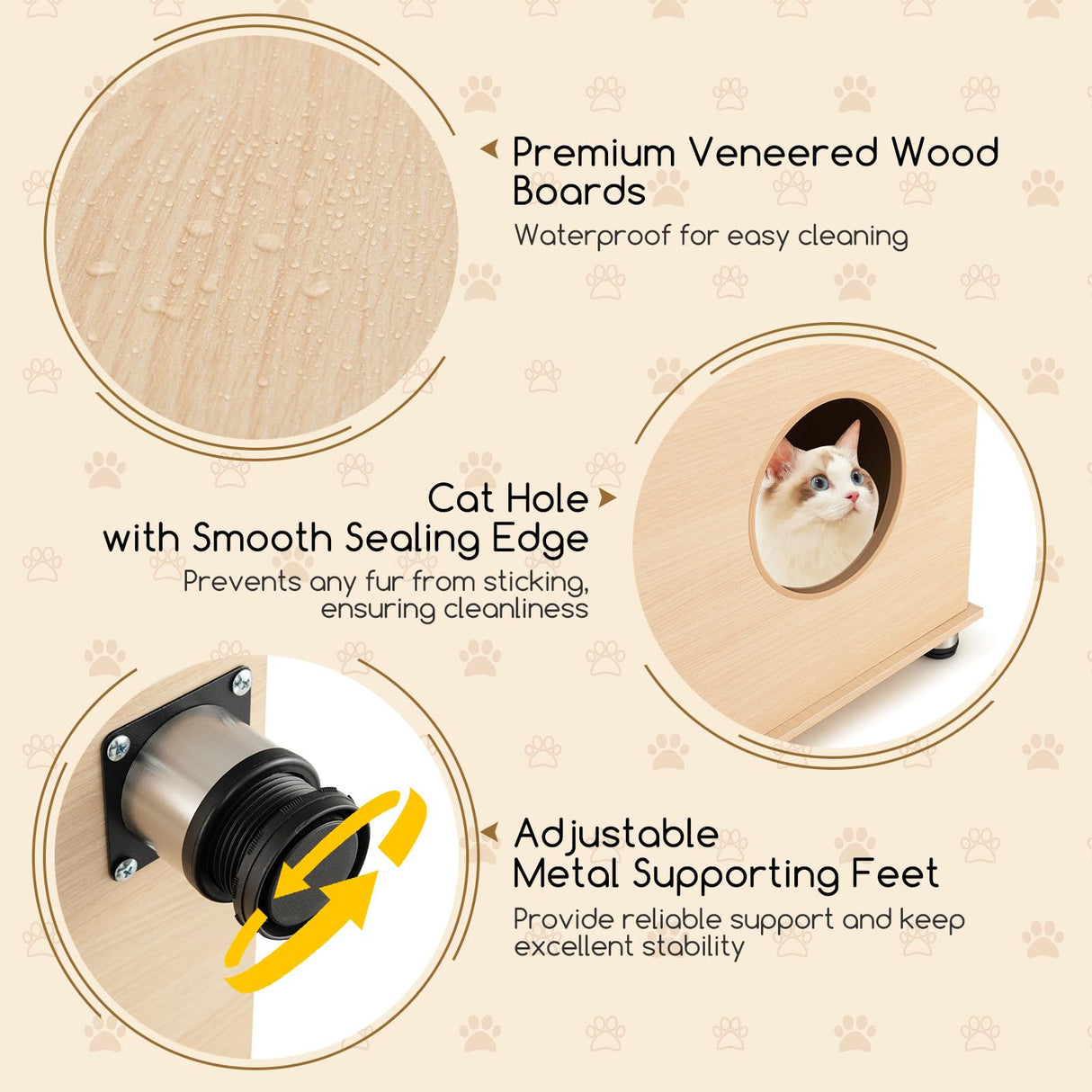 PETSITE Cat Litter Box Enclosure, Hidden Litter Box Furniture with Sisal Scratching Board Doors, Wooden Pet House Side End Table, Indoor Litter Box Cabinet with Adjustable Metal Feet PETSITE