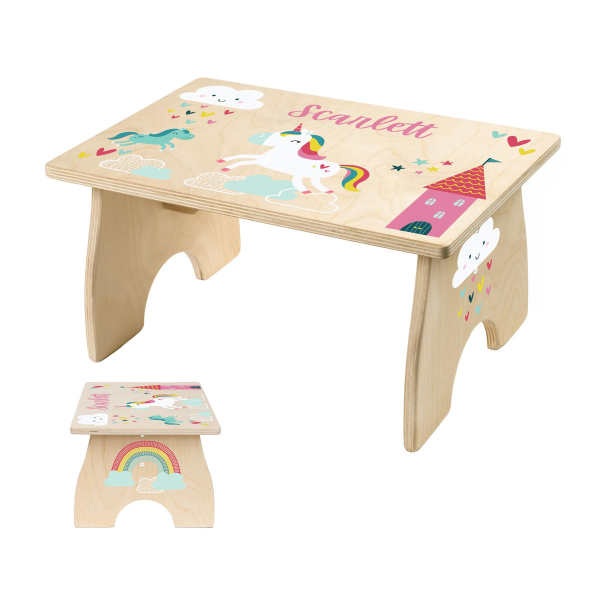 Unicorn Step Stool for Kids- Personalized Wood Toddler Step Stool with Name for Kitchen Sink, Bathroom, Potty Training, Kitchen Sink- Sturdy and Safe- Made in USA by BloomOwl (Unicorn- Doodle) BloomOwl