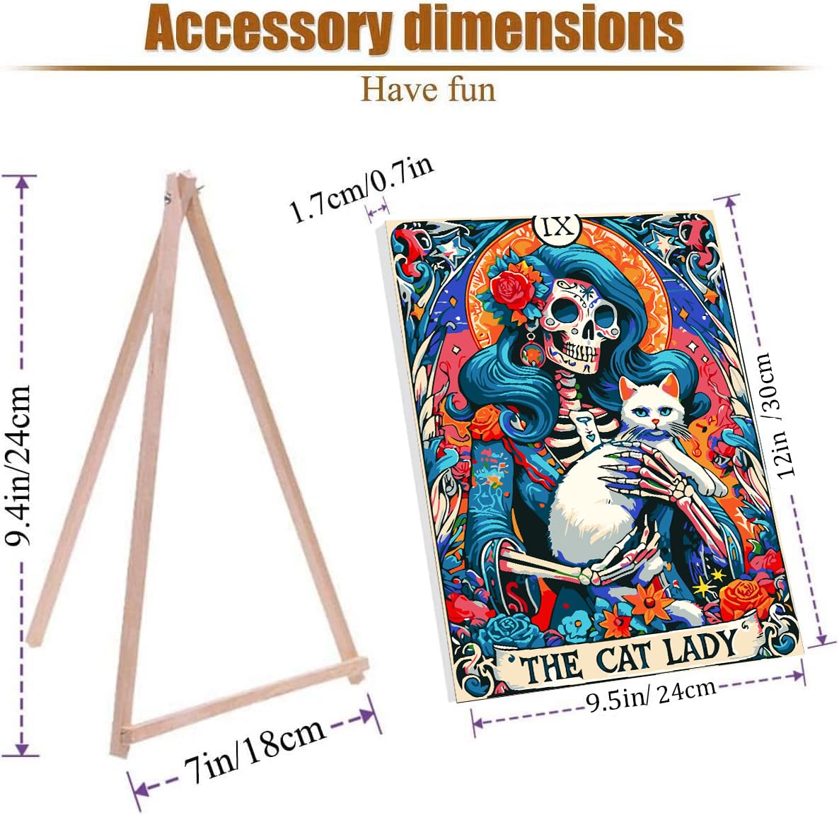 VIGEGU Skull Cat Paint by Numbers Kit for Adults with Framed - Cat Lady Paint by Number with Wooden Easel DIY Adult Paint by Number Kits Box Pack Acrylic Oil Painting for Wall Decor 9.5x12in VIGEGU