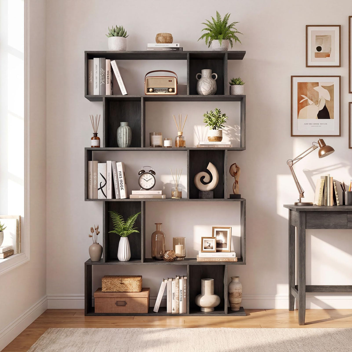 Giantex 5-Tier Bookshelf, 10-Cube Geometric Book Case with 5 Closed-Back Cubbies, Anti-toppling Kits, Open Display Storage Shelf for Living Room, Home Office, Bedroom, Gray Giantex