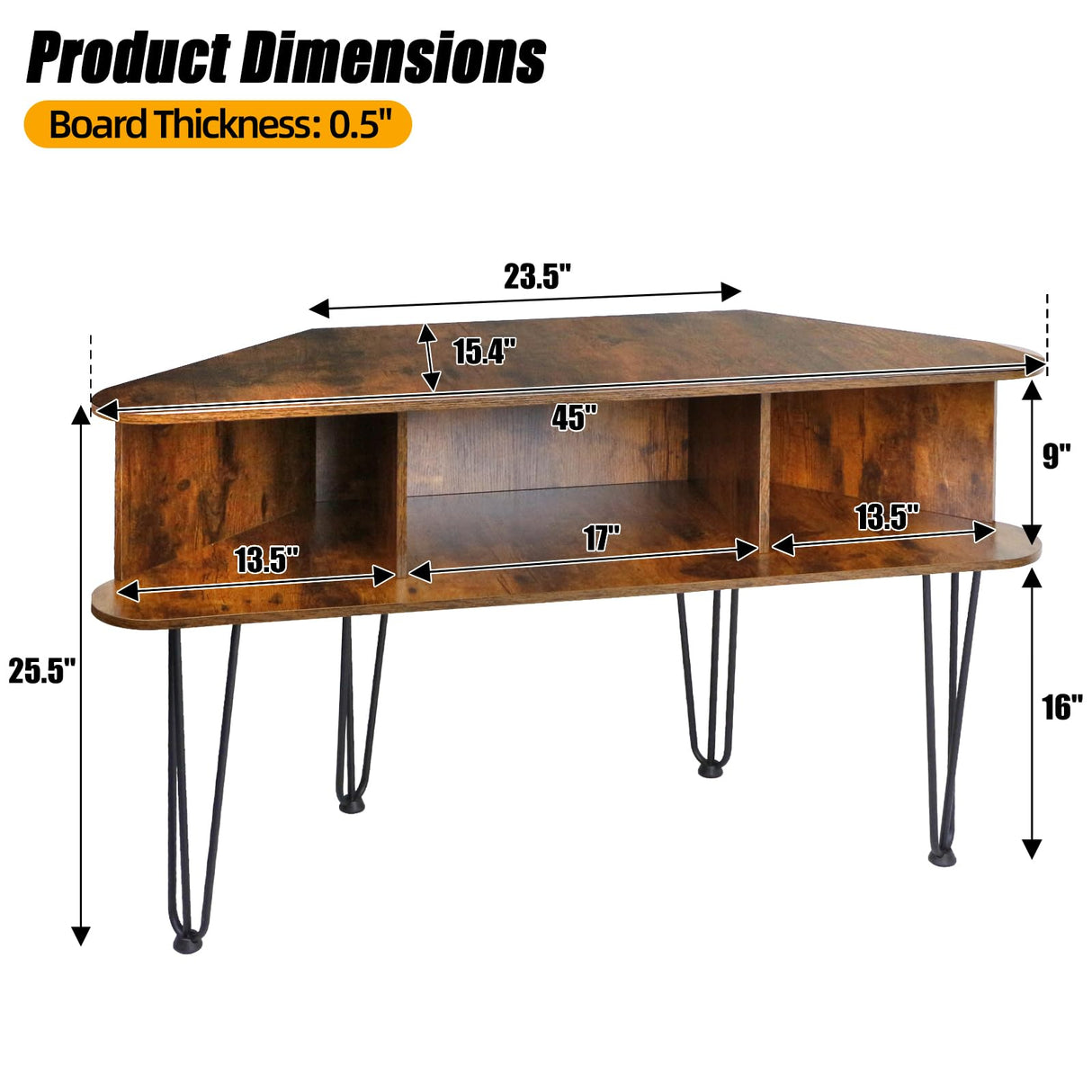 Corner TV Stand for 55 inch TV, Corner TV Stand for Living Room, Industrial TV Stand with Storage, Corner Entertainment Center with High Metal Feet and Anti-Slip Pads, 45 Inch, Rustic Brown Ciao Stilista