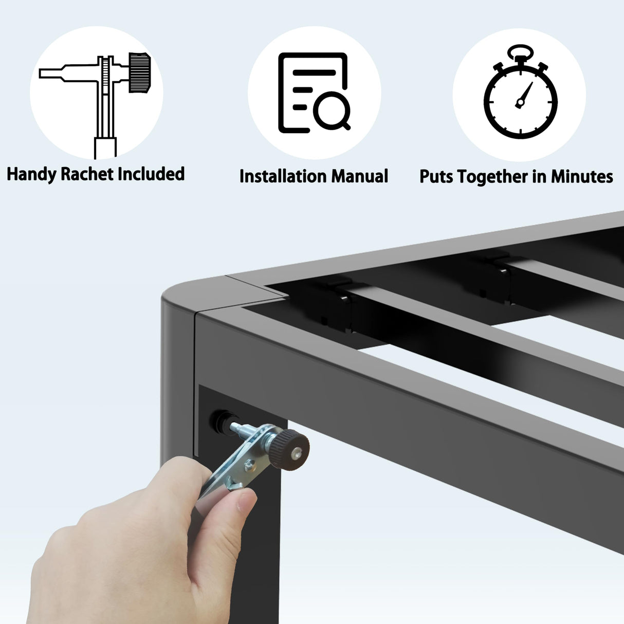 FUIOBYVV 10 Inch King Bed Frame with Rounded Corner and Headboard Hole Mattress Retainers 3500 LBS Metal Heavy Duty Steel Slats Support No Box Spring Needed Platform Noise Free Easy Assembly FUIOBYVV