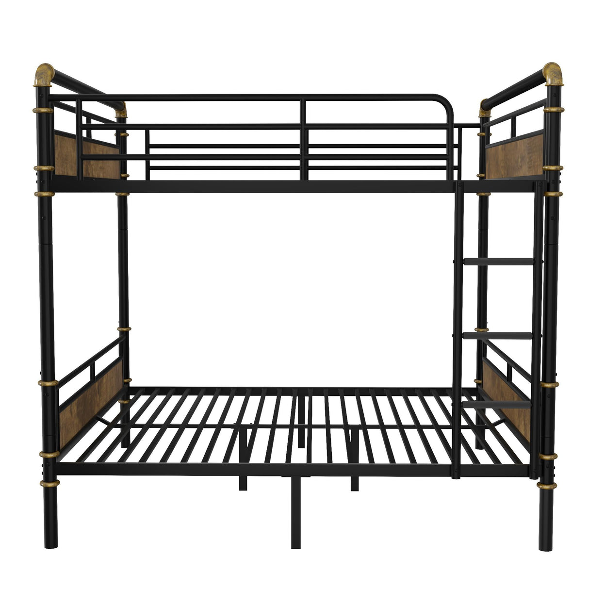 Queen Over Queen Bunk Bed, Heavy Duty Metal Bunk Beds with Ladder for Kids Adults, Space-Saving Bunk Bed with Safety Guardrails and Wood Headboard, Convertible into 2 Beds, No Box Spring Needed, Black RuiSiSi