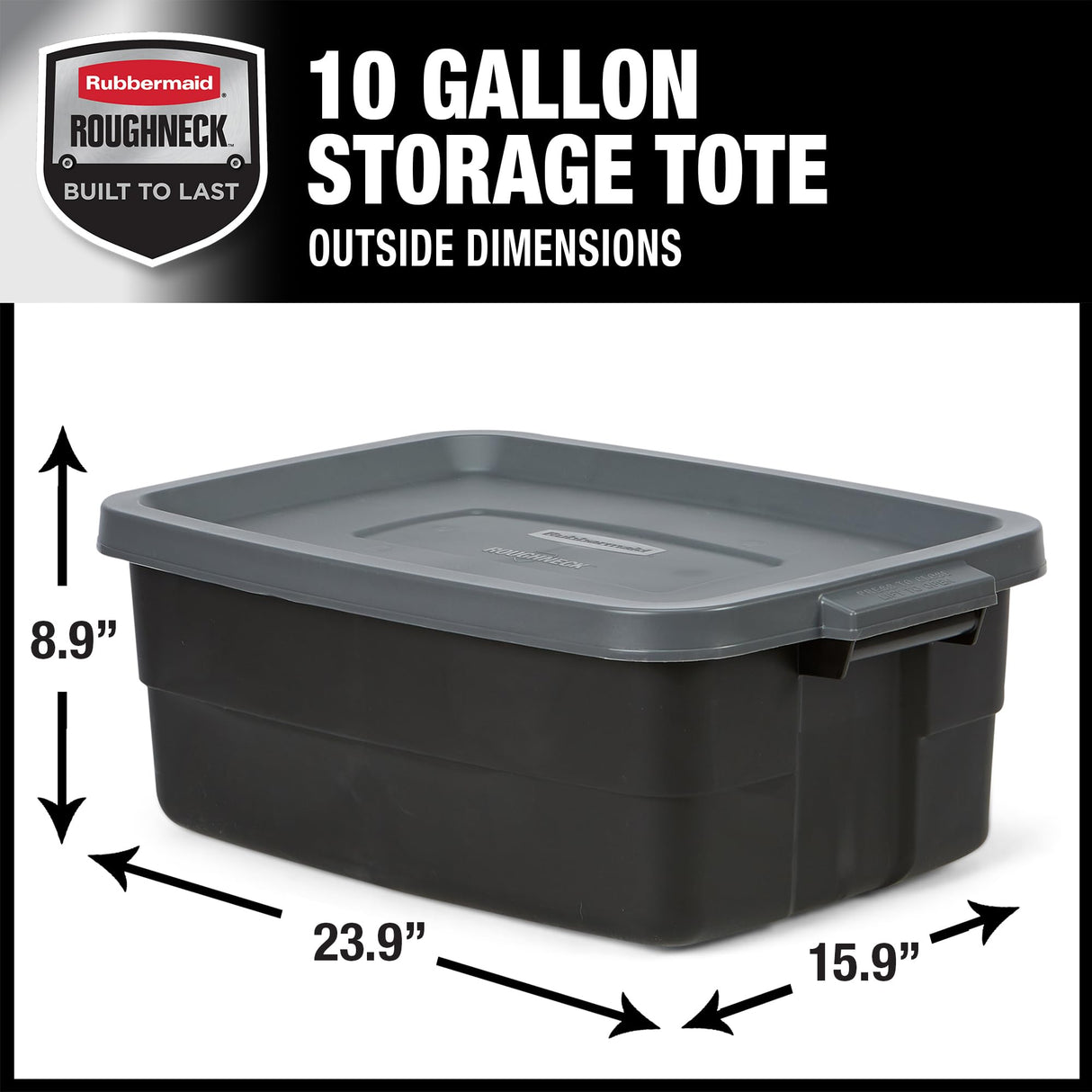 Rubbermaid 6-Pack Totes for Storage with Lids, Heavy Duty Plastic Storage Bins with Lids, Black Gray, 10 GAL - Stackable for Garage, Attic, Camping (10 GAL - 6 Pack Solid Black and Grey) Rubbermaid