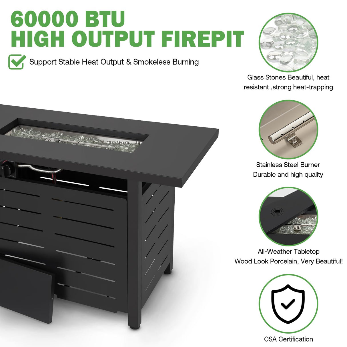 Hykolity 42 Inch Gas Fire Pit Table, 60,000 BTU Propane Pits for Outside with Steel Lid and Waterproof Cover, 2 in 1 Firepit Table Gatherings Parties on Patio Deck Garden Backyard, Black hykolity