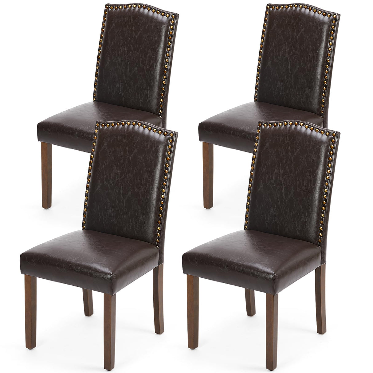MCQ Upholstered Dining Chairs Set of 4, Modern Upholstered Leather Dining Room Chair with Nailhead Trim and Wood Legs, Mid-Century Accent Dinner Chair for Living Room, Kitchen, Dark Brown DUMOS