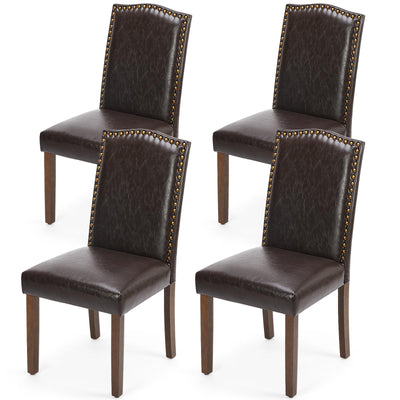 MCQ Upholstered Dining Chairs Set of 4, Modern Upholstered Leather Dining Room Chair with Nailhead Trim and Wood Legs, Mid-Century Accent Dinner Chair for Living Room, Kitchen, Dark Brown