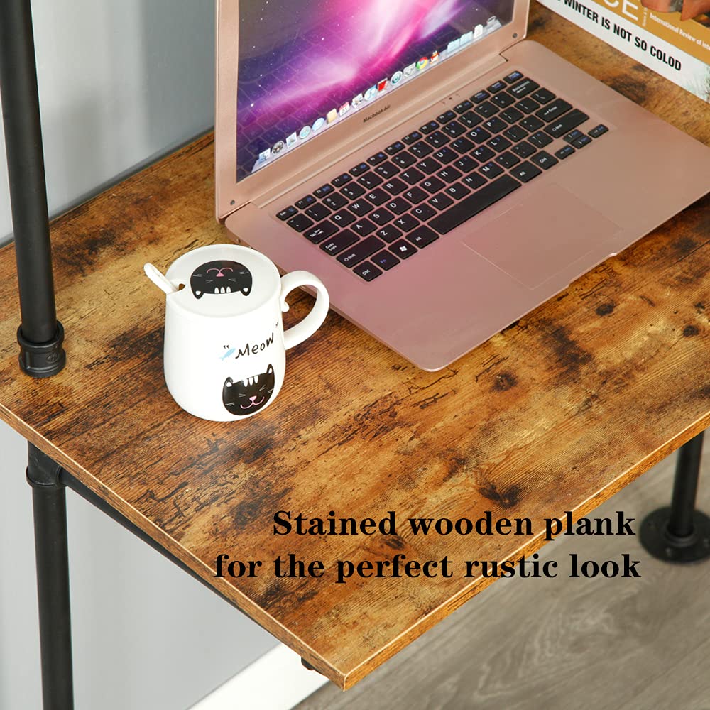 ZIOTHUM Wall Mount Desk, Ladder Desk, Shelf Desk, Industrial Desk, Wall Table, Computer Laptop Desk with Shelves, Industrial Bookcase Desk Wall Mount Floating Pipe Table with Storage (36x20x81) ZIOTHUM