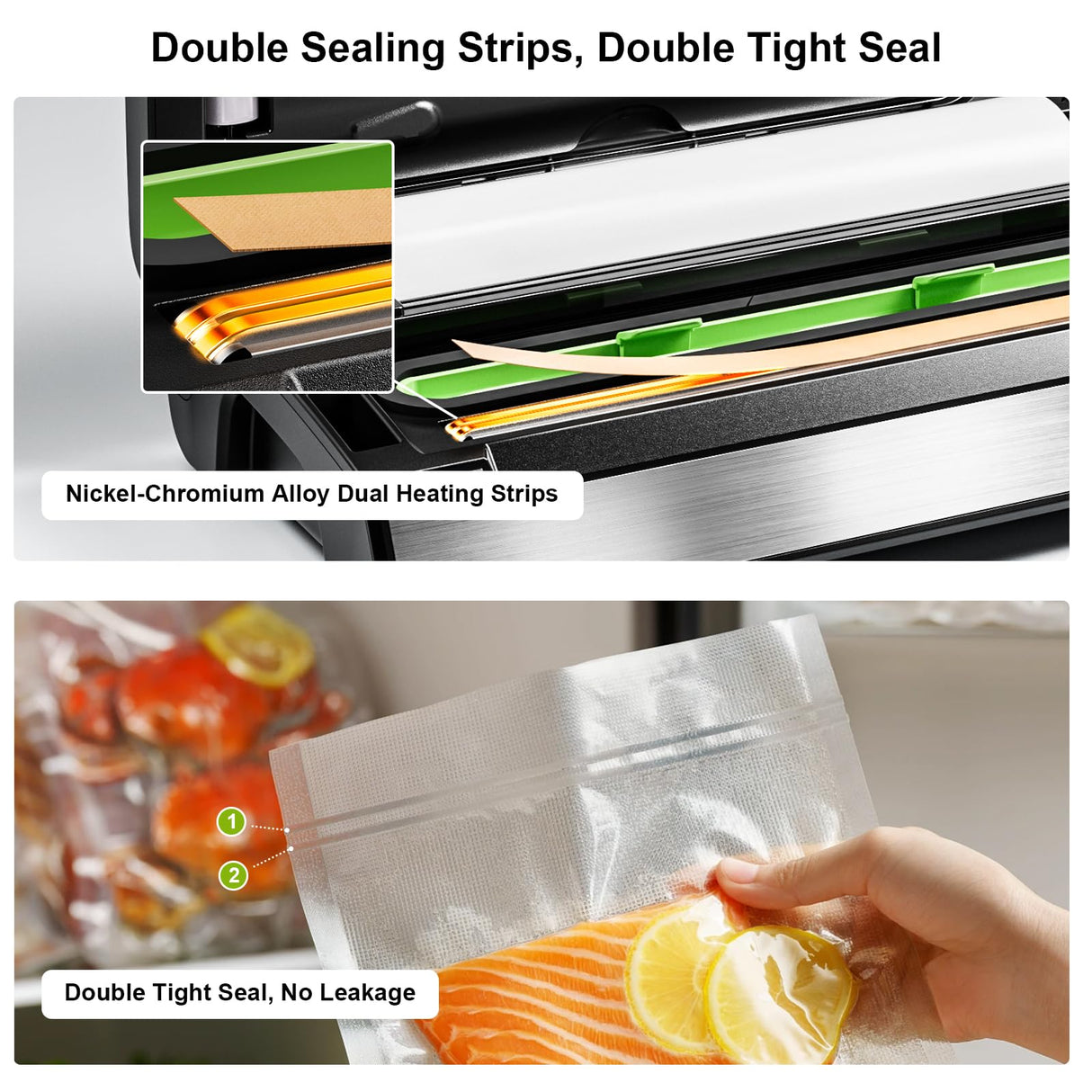 Gasbye Vacuum Sealer Machine, 95kPa Food Sealer with Double Heat Seal for Dry/Moist Food, Easy-lock Handle, Built-in Bag Storage & Cutter, Progress Display, Removable Drip Tray, Silver Gasbye