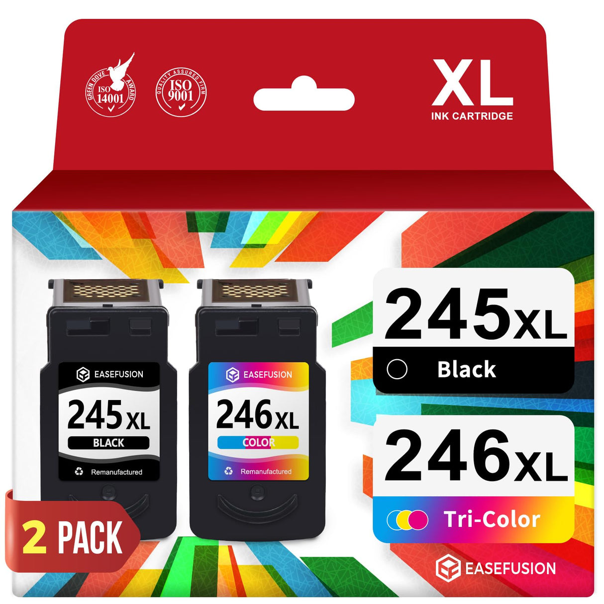 EaseFusion 245XL 246XL Combo Pack Replacement for Canon Ink 245 246 PG-245 XL PG-245XL Black Color Ink Cartridges for Canon Pixma MX490 MX492 MG2522 TR4520 TS3322 TS202 MG2500 TS3122 TR4500 Printer EaseFusion