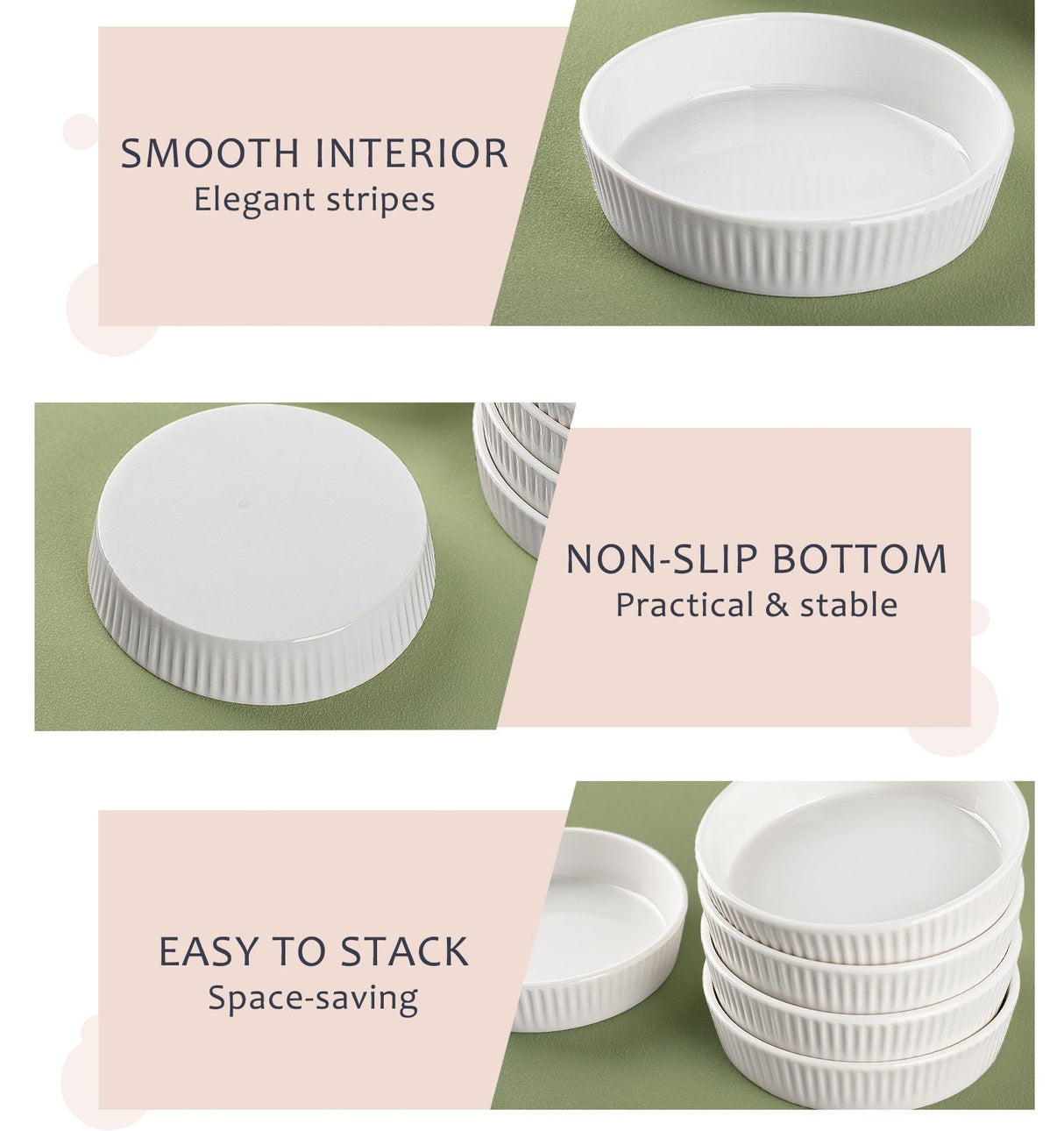 Ramekins 8 oz - Oven Safe Shallow Ramekins for Creme Brulee Dishes- Ceramic Souffle Dishes Quiche Dish Mini Tart Pans for Individual Serving,White Puddings Cups Small Pie Pan Sauce Ramekins Set of 6 KOBIKOBI