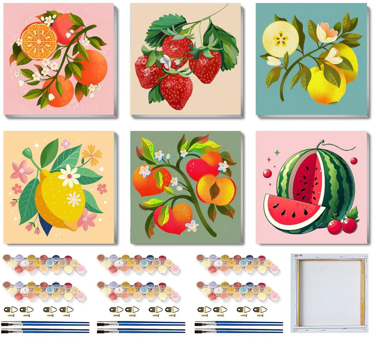SYDYLH 6 Pack Framed Paint by Numbers Kit for Kids,Easy Acrylic Paint by Numbers Kits on Canvas,Fruit Oil Painting Paint by Number for Adults Beginners for Home Wall Decor (8x8inch) SYDYLH