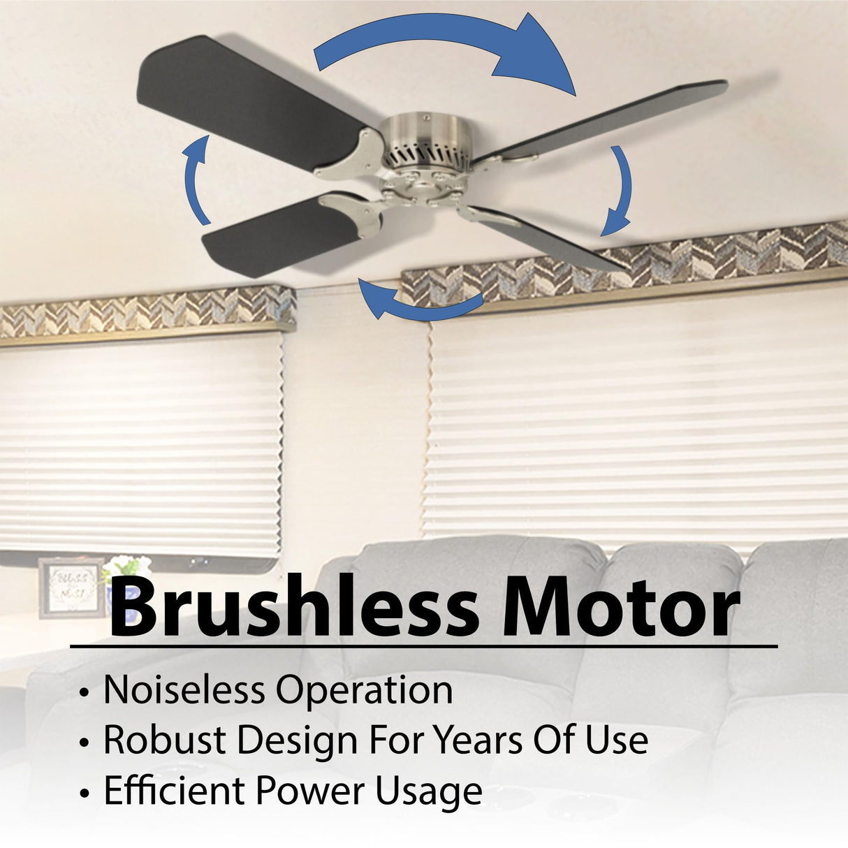 RecPro RV 12V Ceiling Fan | 4-Blade | 4-Speed | Near Silent Operation | Reversing Direction Wall Control (Brushed Nickel: Black Blades, 36") RecPro