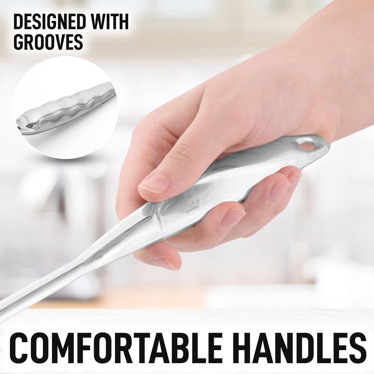 Zulay Kitchen Stainless Steel Cooking Utensil - Stainless Steel Kitchen Utensil - Durable Kitchen Gadgets - Metal Kitchen Accessories - Easy to Clean Kitchen Tools - 5 Piece Set Zulay Kitchen