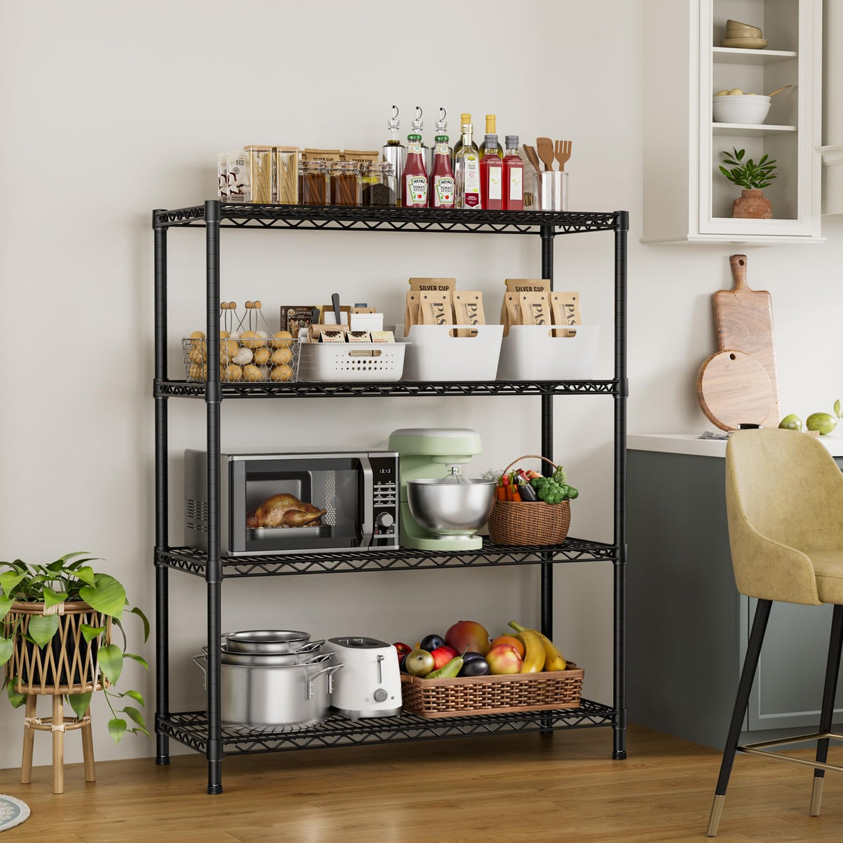 SINGAYE 4 Garage Heavy Duty Shelving Unit Kitchen Pantry Close Home Organizers and Storage Bathroom Shelf Laundry Room Organization Industrial Book Metal Wire Adjustable Shelves SINGAYE