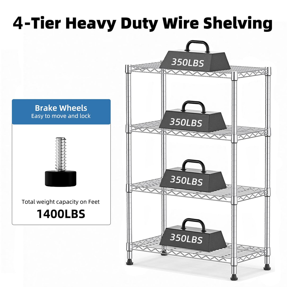 MATONELL 1000 lbs Capacity Heavy Duty 4-Tier Steel Shelving Unit - Adjustable Chrome Wire Rack Storage Shelf for Home Kitchen Office Garage Gym 13.7" D x 29.5" W x 47.2" H (Chrome) MATONELL