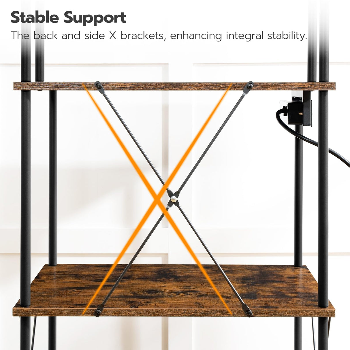 HOOBRO Kitchen Bakers Rack with Power Outlets, 5-Tier Microwave Stand, Coffee Bar with S-Shaped Hooks, Kitchen Storage Shelf Rack for Living Room, Dining Room, Rustic Brown and Black BF80UHB01 HOOBRO