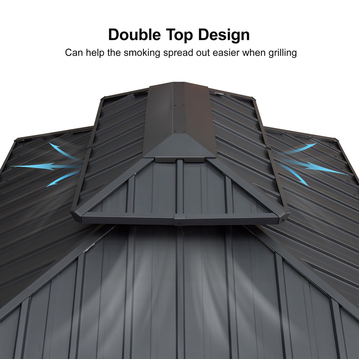 PURPLE LEAF 6.5' X 12' Hardtop Grill Gazebo for Patio Permanent Aluminum Barbeque Shelter Gazebo Canopy with Ceiling Hook and Shelves Double Tiered Grey Outdoor BBQ Gazebo PURPLE LEAF