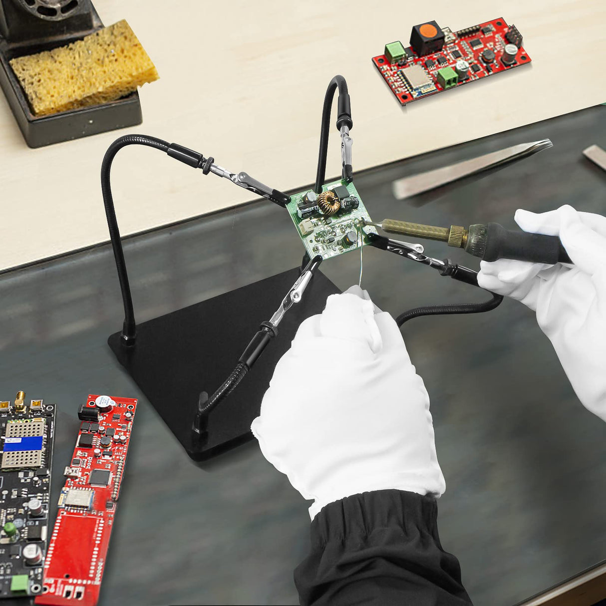 XYK Helping Hands Soldering Station, Soldering Kit, Third Hand Soldering Tool 4 Flexible Arms Helping Hands for Electronic Repair Soldering Jewelry Crafts XYK