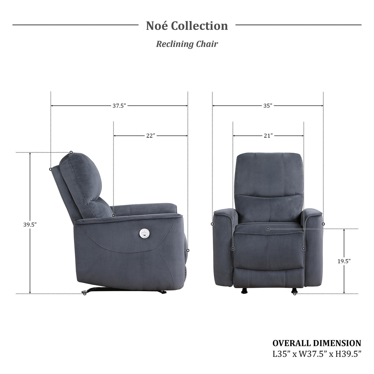 Lexicon Power Recliner Chair Living Room Velvet Reclining Sofa Chair, Home Theater Seating, Power Rocker Recliner Sofa Chair for Living Room/Office/Apartment, Dark Grey Lexicon