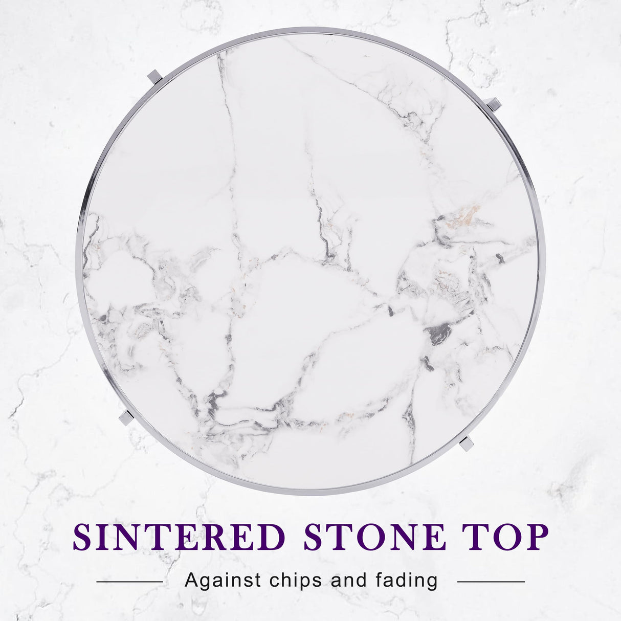 LifeSky Round Modern Coffee Table - 32" Faux Marble Circle Center Table Stone Metal Silver LIFE SKY