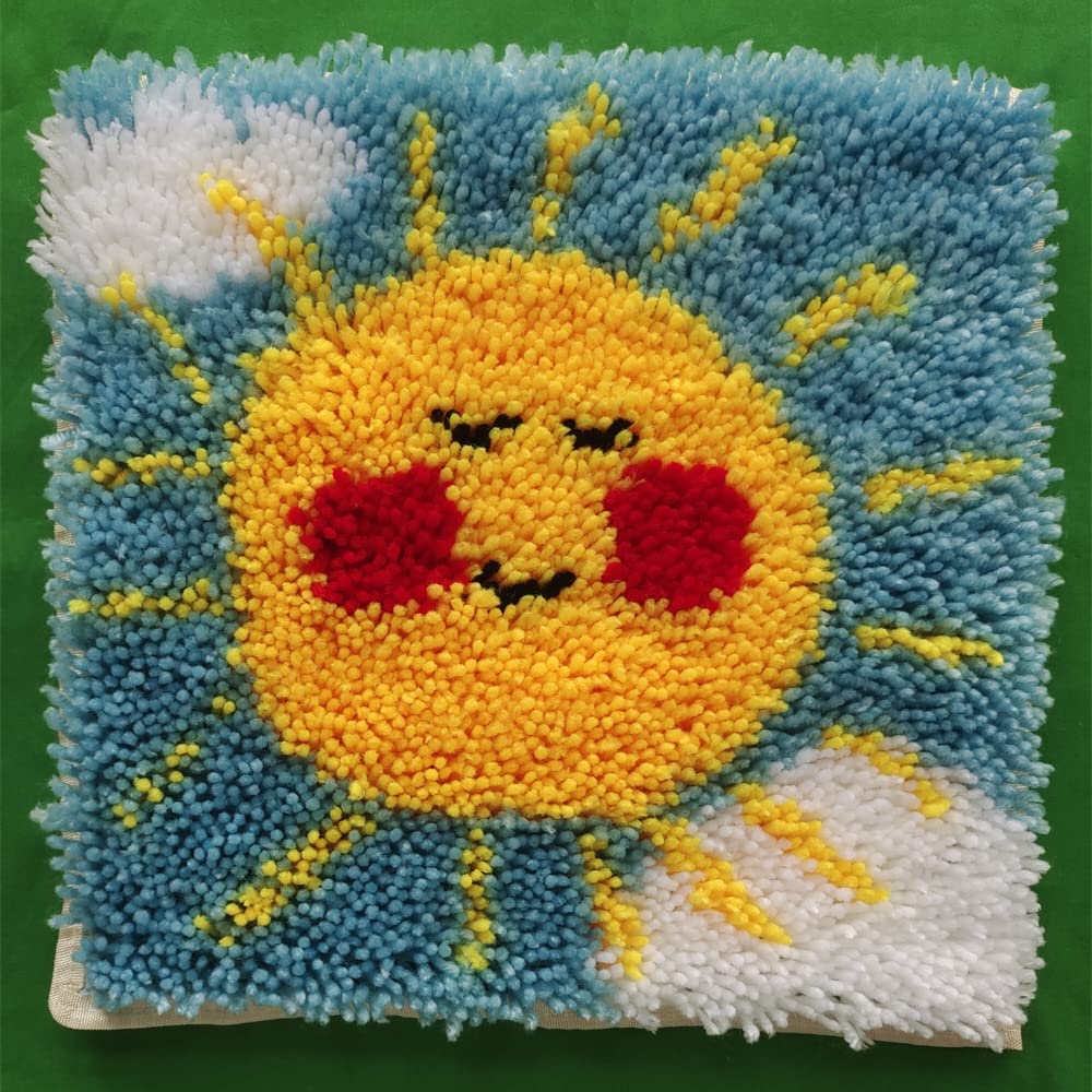 Yglnden Latch Hook Kits Rug Sunflower Crochet Yarn Cushion Colour Pre-Printed Canvas Rug Needlework DIY Hook and Latch Kit Christmas Home Decoration 30x30cm/12 X12inch Yglnden