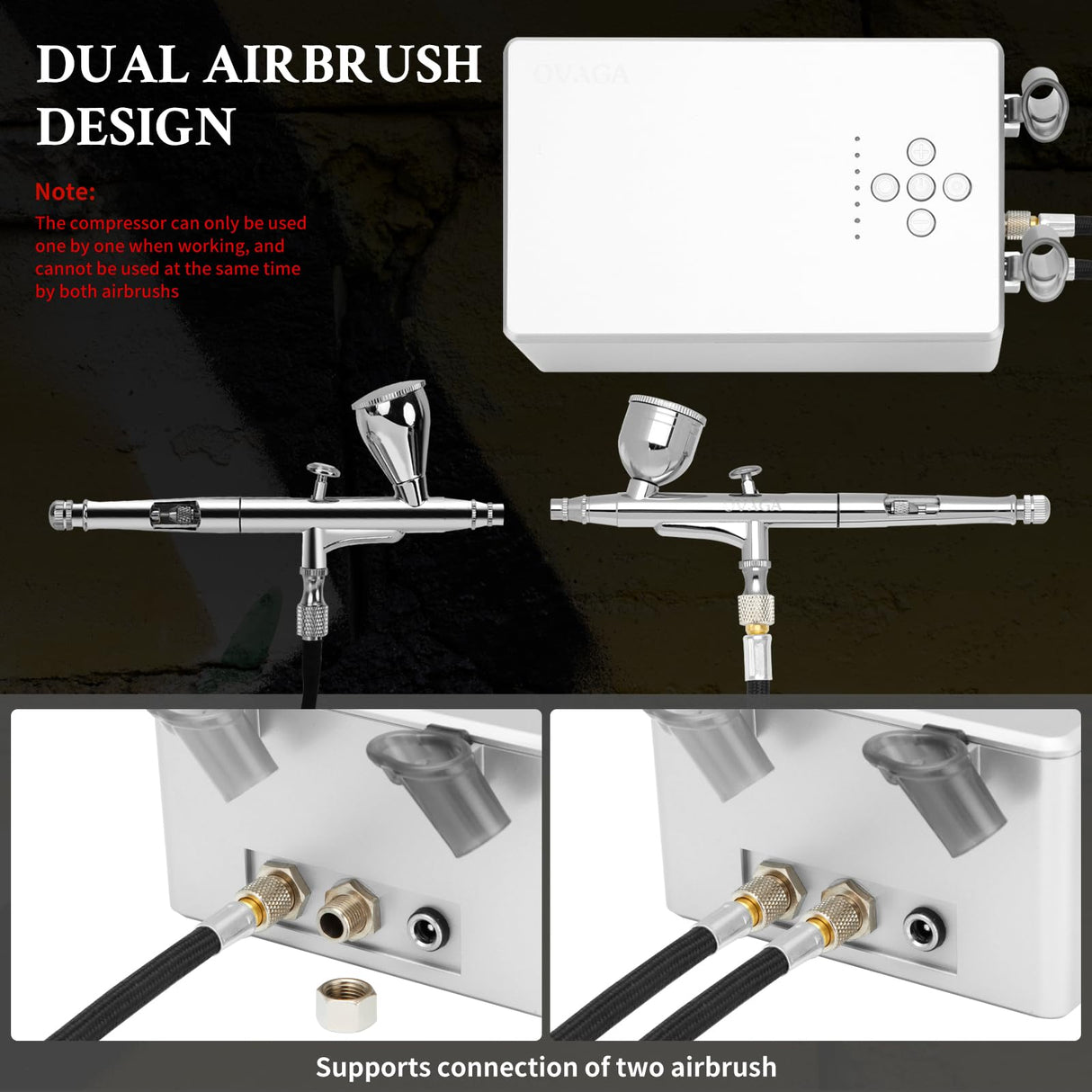 Ovaga 55PSI Ultra-Silent Airbrush Kit, Dual-Action Multi-Function Airbrush Set with Compressor for Painting Portable Air Brush Set for Cake Decoration Makeup Art Craft Nail Design Model Tattoo Ovaga