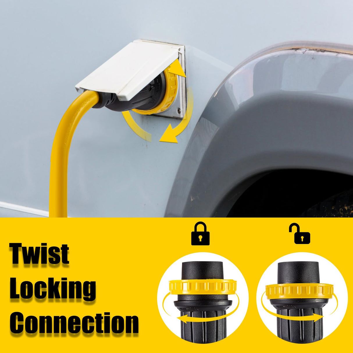 LAZMUMI 30 Amp 15 Feet RV Power Extension Cord Twist Locking, NEMA TT-30P Male to NEMA L5-30R, Heavy Duty 3 Prong 10 Guage STW with Grip Handle and Cord Organizer for RV Trailer Campers LAZMUMI